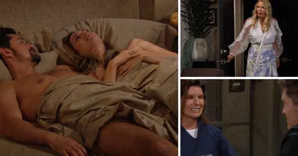 B&B Week of July 10, 2023: Hope and Thomas had sex, and Brooke found them in bed together. Deacon paid Sheila a surprise visit. Wyatt and R.J. tried to convince Liam to save his marriage.